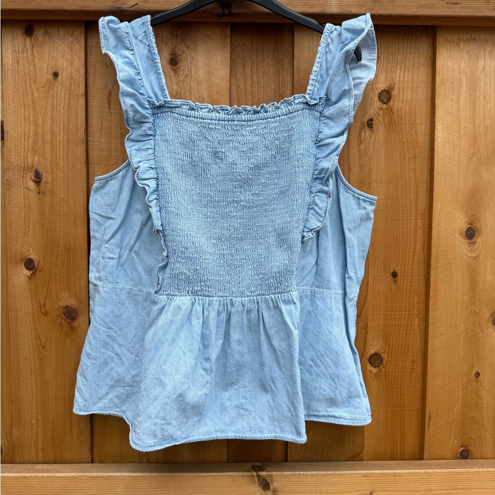 Old Navy Women's Light Blue ( Chambray) Ruffle Top